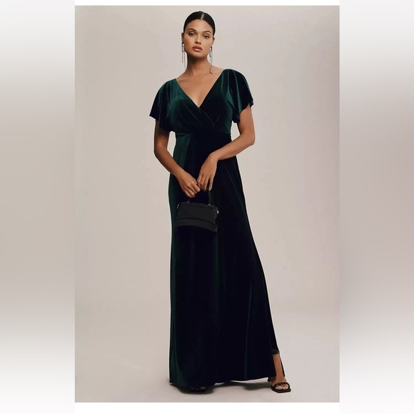 JENNY YOO SPECIAL OCCASION DRESS VELVET ELLIS GREEN EVENING BHLDN Sz 6